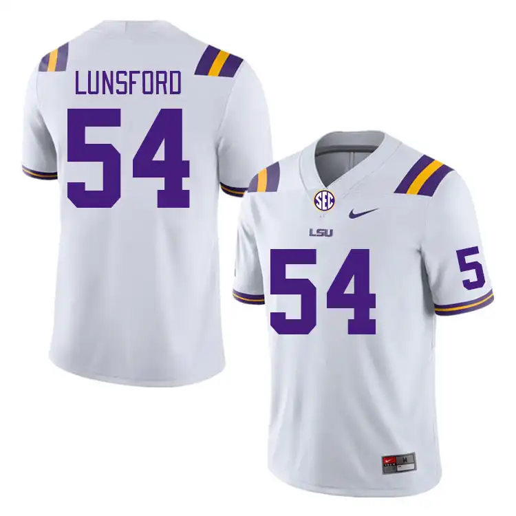 Men's LSU Tigers Martin Lunsford #54 White NCAA Football Jersey